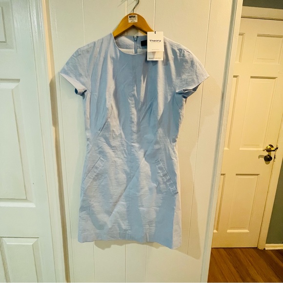 Theory Dolman short sleeve mini dress size 0 blue nwt $346 - Picture 9 of 9
